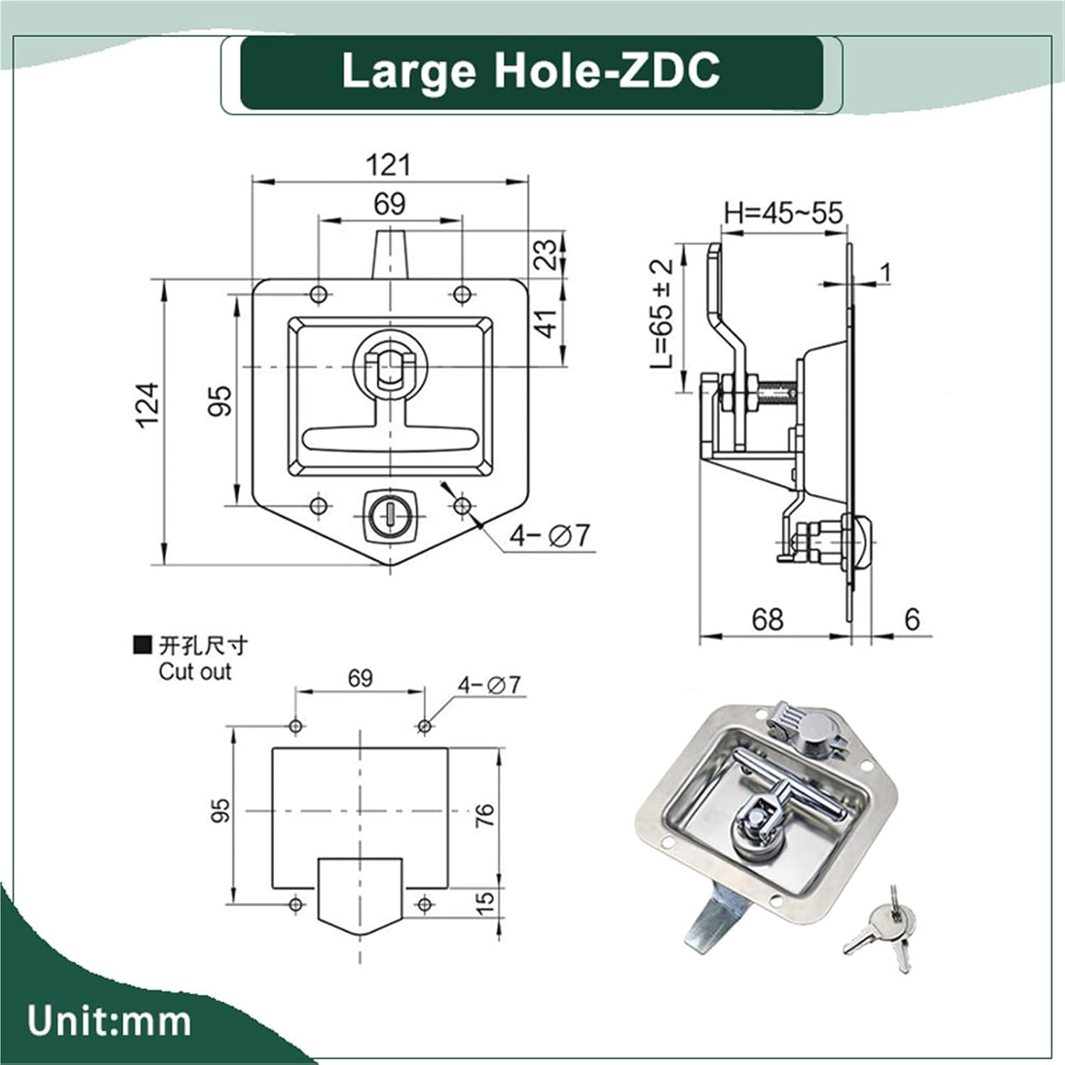 304 Stainless Steel T-Shaped Panel Lock 1Pcs(Large Hole-ZDC)