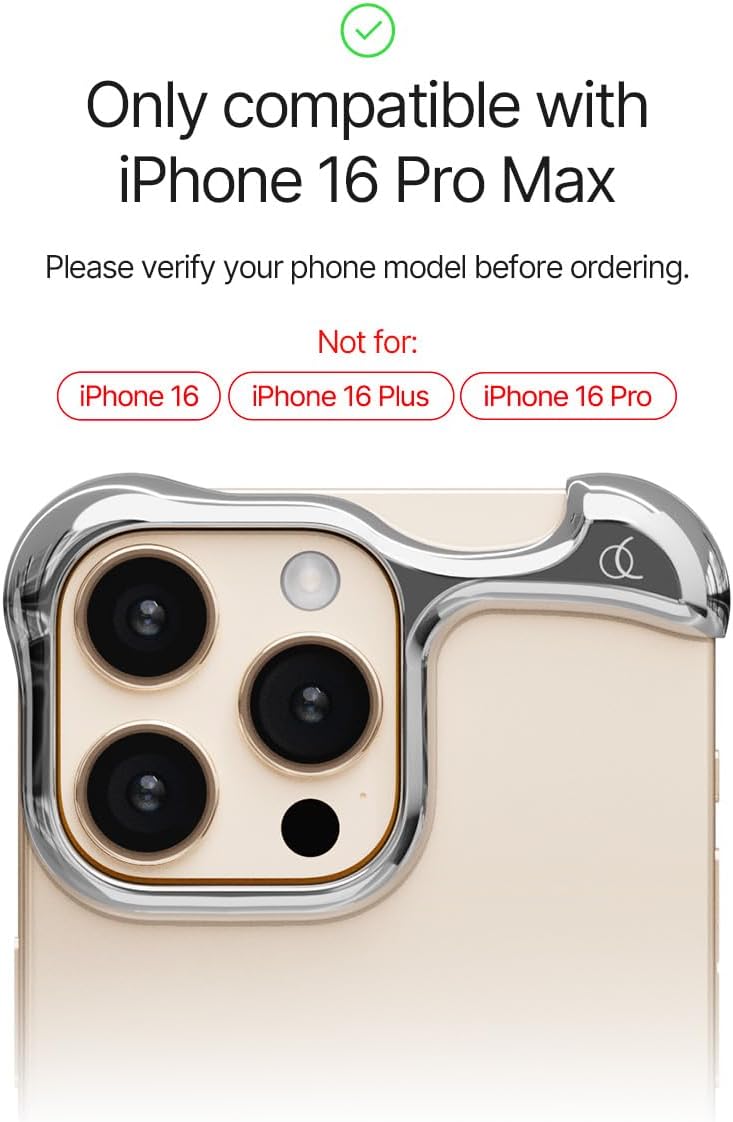 Arc Pulse Compatible with iPhone 16 Pro Max Phone Case (2024), Minimalist Protective Shock Absorption Aerospace Grade Aluminum Shells + Elastomer Inlays Easy Fit 6.9 inch (Aluminum Polished Silver)