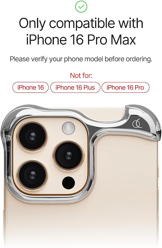 Arc Pulse Compatible with iPhone 16 Pro Max Phone Case (2024), Minimalist Protective Shock Absorption Aerospace Grade Aluminum Shells + Elastomer Inlays Easy Fit 6.9 inch (Aluminum Polished Silver)