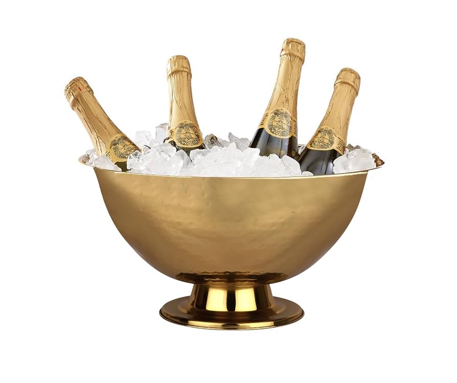 Cruiser’s Caché 16" Footed Champagne Bucket, Beverage Tub, Wine and Champagne Server, Stainless Steel with Gold Hammered Finish