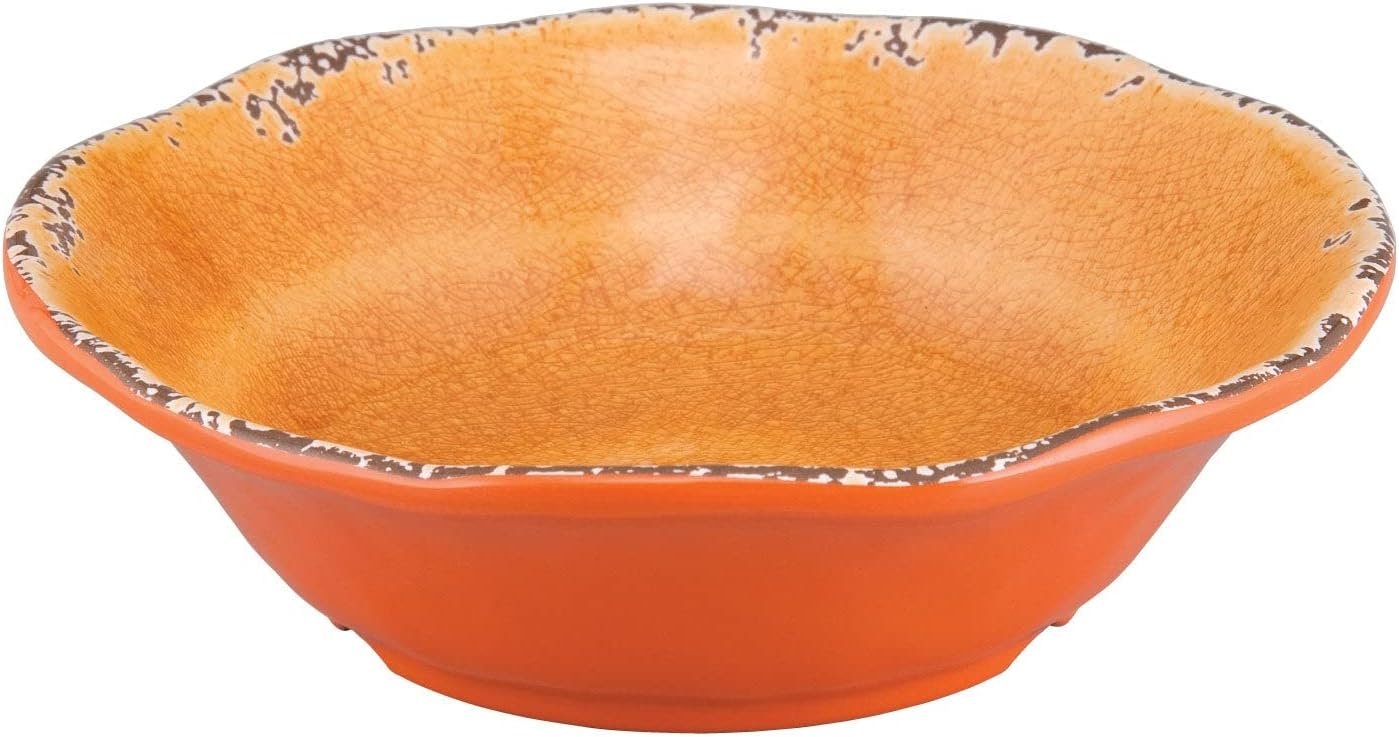 UPware Crackle Melamine Bowl Set, Flower Shaped Bowls for Pasta, Rice, Soup, and Salad, BPA-Free, Dishwasher Safe, Shatter-Proof, Orange, 7 Inch, Set of 6