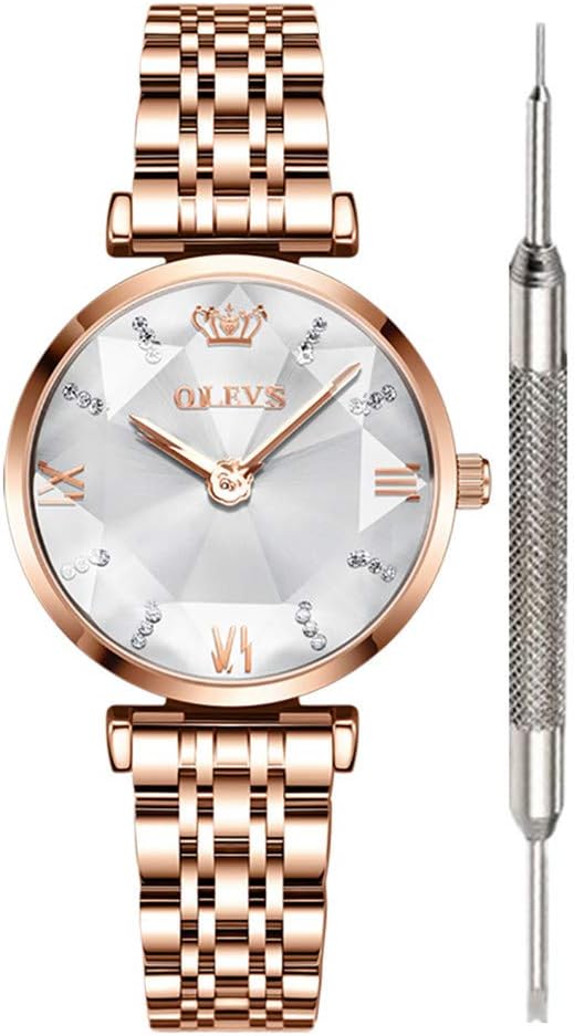OLEVS White Gold Crystal Rhinestones Watches for Women Waterproof Watch Luxury Fashion Watches for Women Ladies Fine Classy Steel Analog Quartz Watch