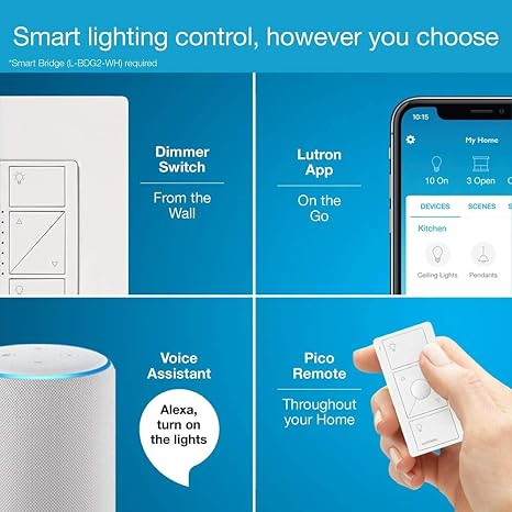 Lutron Caseta Smart Lighting Dimmer Switch for Wall and Ceiling Lights with Pico | PD-6WCL-WH | White