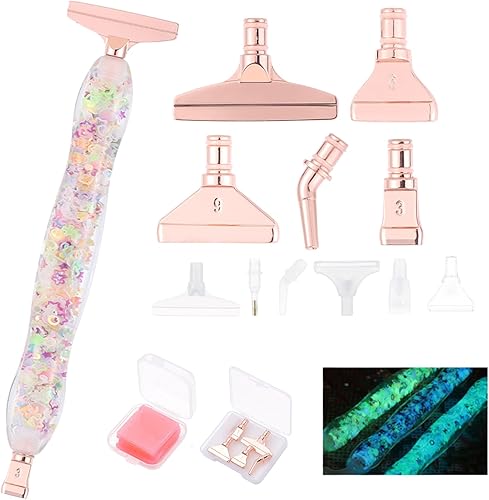 FOVIUPET Juego de 21 bolígrafos de taladro de arte de pintura de diamantes, herramientas de bolígrafo de taladro puntual 5D de resina luminosa con