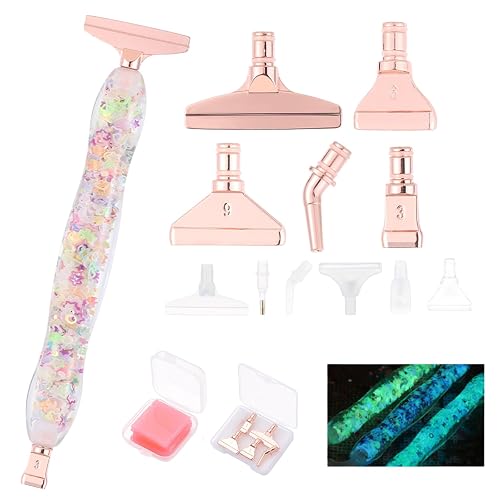 FOVIUPET 20pcs Diamond Painting Art Drill Pen Set, Resin Luminous 5D Point Drill Pen Tools with Metal/Resin Tips, Cross Stitch Diamond Rhinestone Beads Picker DIY Nail Art Embroidery Tools (Pink) - Pink-metal Tips