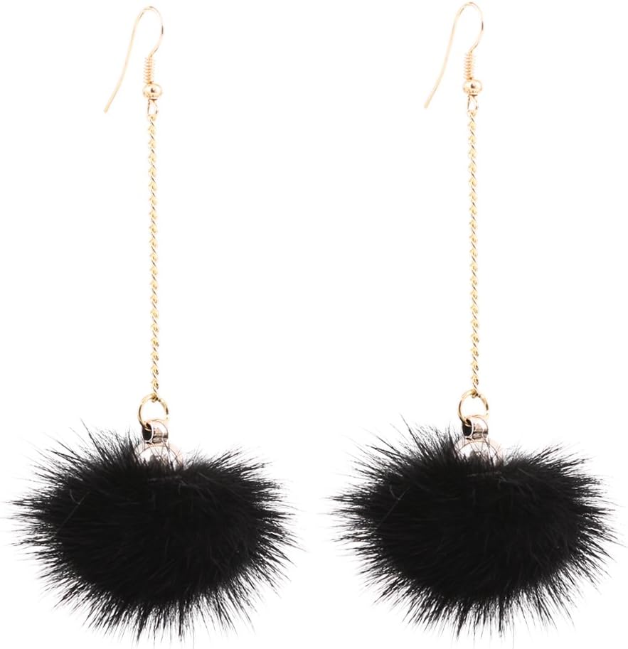 Boderier Cute Rabbit Fur Pom pom Drop Earring Gold Chainlink Dangling Earring Ear Drop for Women Girls