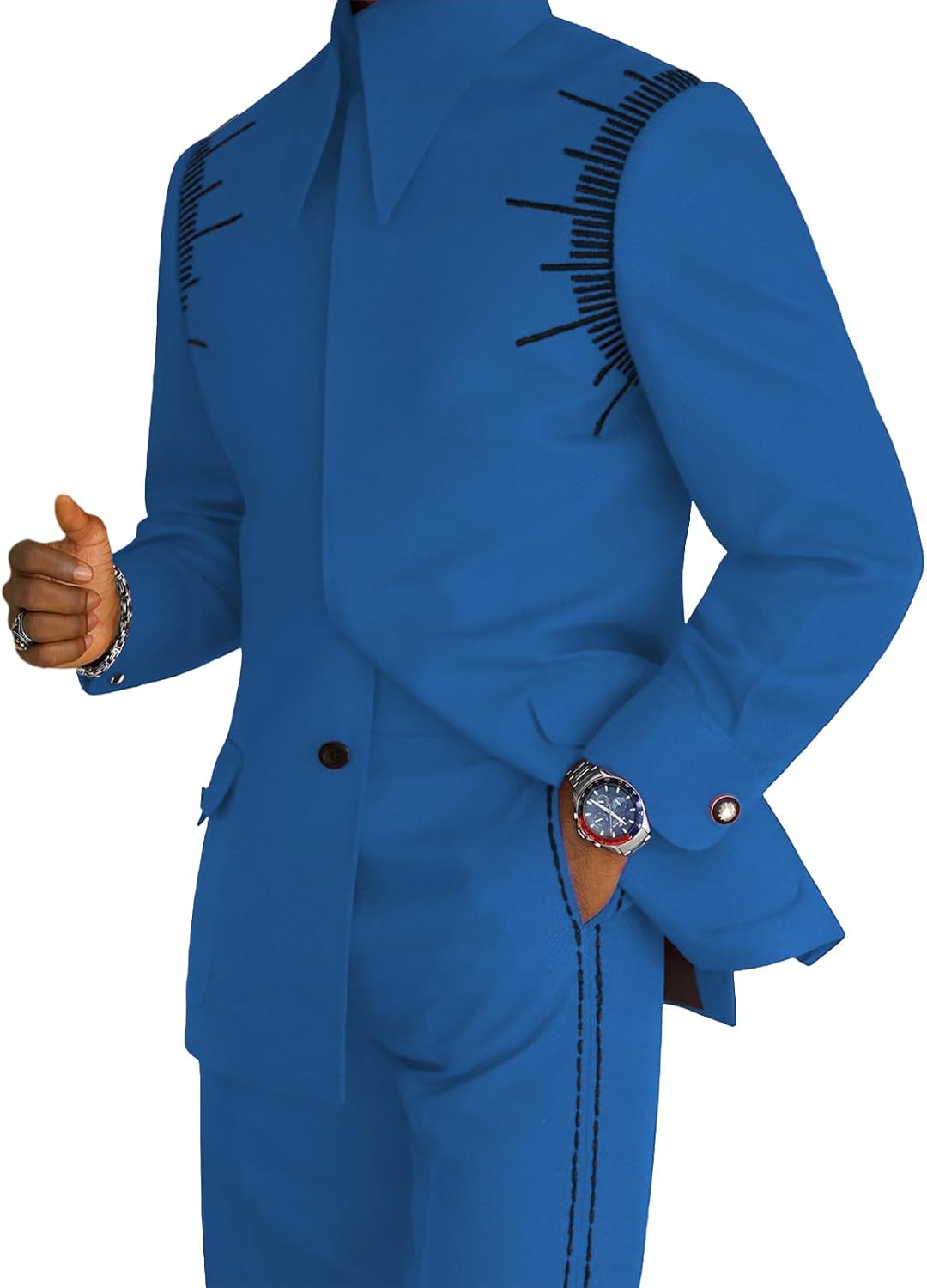 Men's 2 Piece Suit Embroidered Slim Fit Suit Classic Stylish Business Tuxedo Suit Set for Men