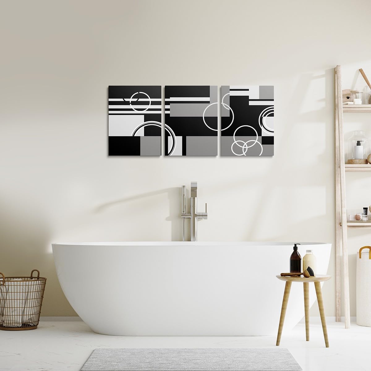 Erosebridal 3 Piece Modern Grey Black Striped Wall Decor Geometric Framed Canvas Prints 12x16 Retro Circle Swirls Canvas Wall Art Bedroom Decor Abstract Texture Color Art Poster Print for Kids Adult