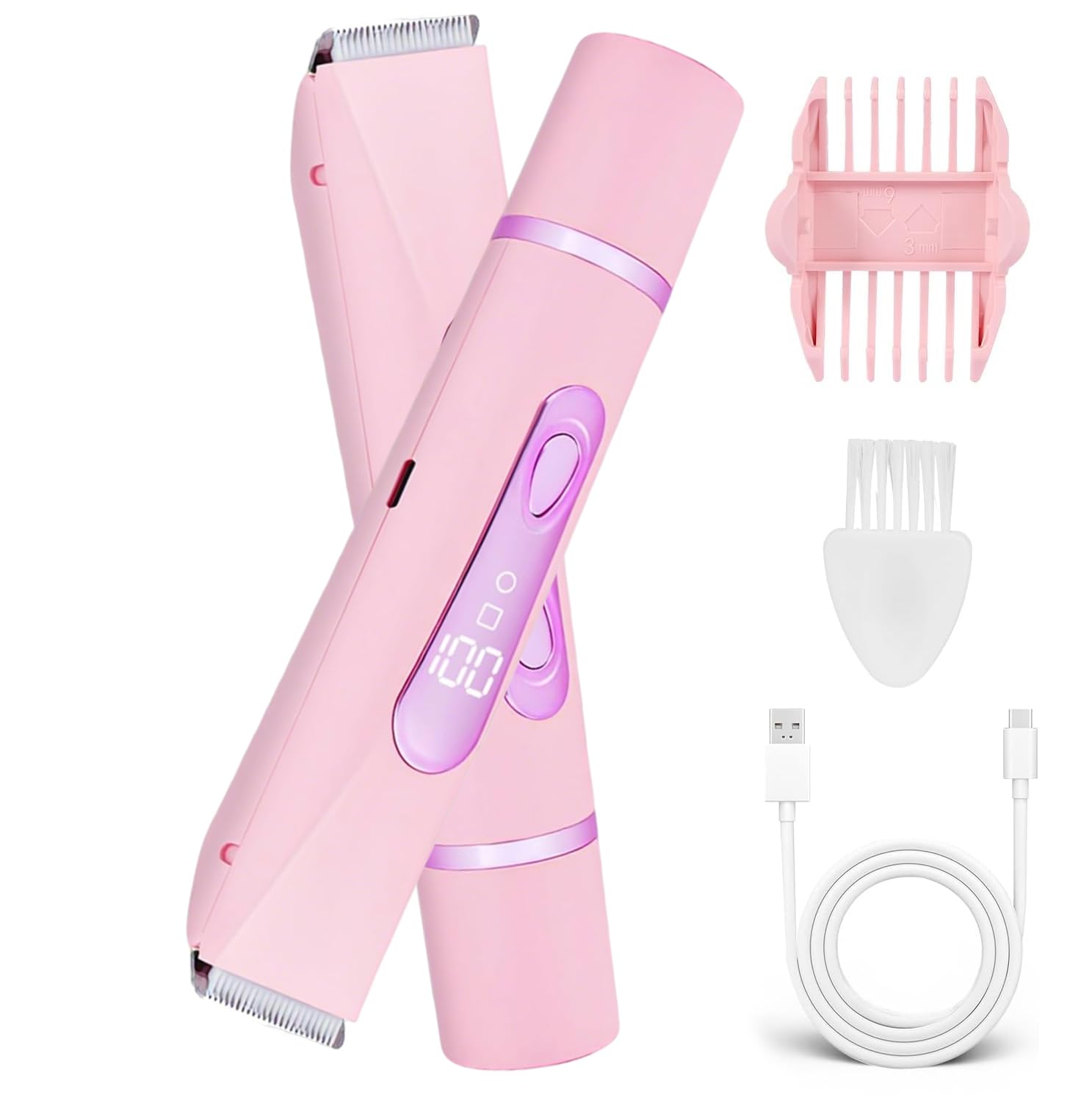 Golarka damska, 2 w 1, elektryczna Dual Head Shaver z wodoszczelnością IPX7, golarka intymna dla kobiet, ładowanie przez USB, wyświetlacz LCD, trymer do bikini, depilator do twarzy, pach, ramion