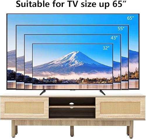 Miniatura 2 de Bolonbi Soporte de TV de ratán para televisores de hasta 65 pulgadas centro de entretenimiento con puertas corredizas consola multimedia de gabinete