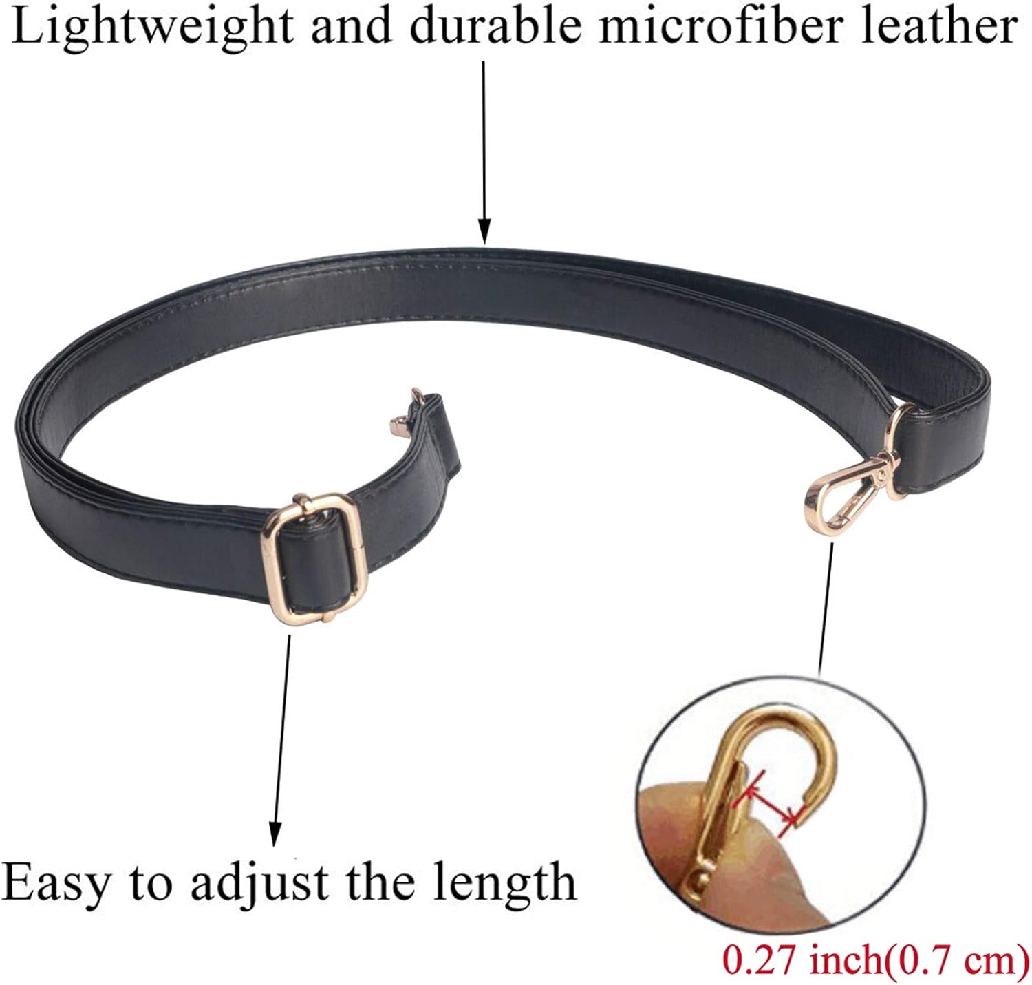 Beaulegan Classic Long Purse Strap Replacement, Microfiber Leather, Adjustable for Crossbody/Shoulder Bag, 0.7 Inch Wide (Black/Gold) - Image 5
