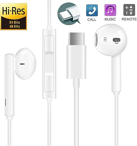 Type-C Earphones In-Ear USB C Headphone Hi-Fi Digital Stereo Wired Headset with Mic & Volume Control for Huawei P30/P20/Mate20, for Xiaomi mi 8 Google Pixel 3/3XL/2/2XL/Huawei/Xiaomi/HTC/Oneplus