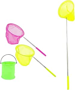 JZK 2x Small fish net and bucket set for kids, Long handle extendable ...