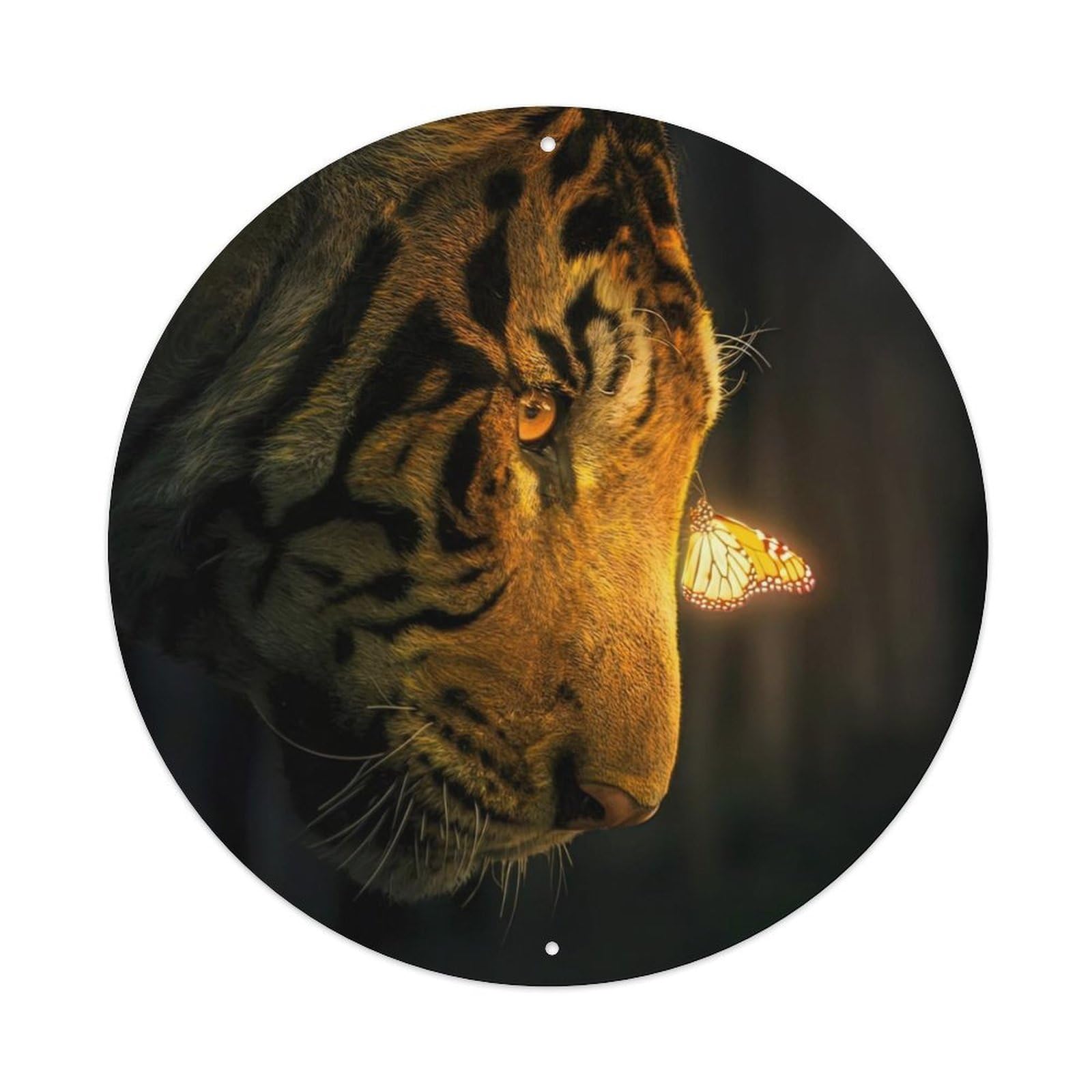 Animals Artwork Tiger And Butterfly Vintage Metal Tin Sign Plaque Wall Decor for Cafe, Club Bar, Office, Garden Metal Poster 8x8Inch