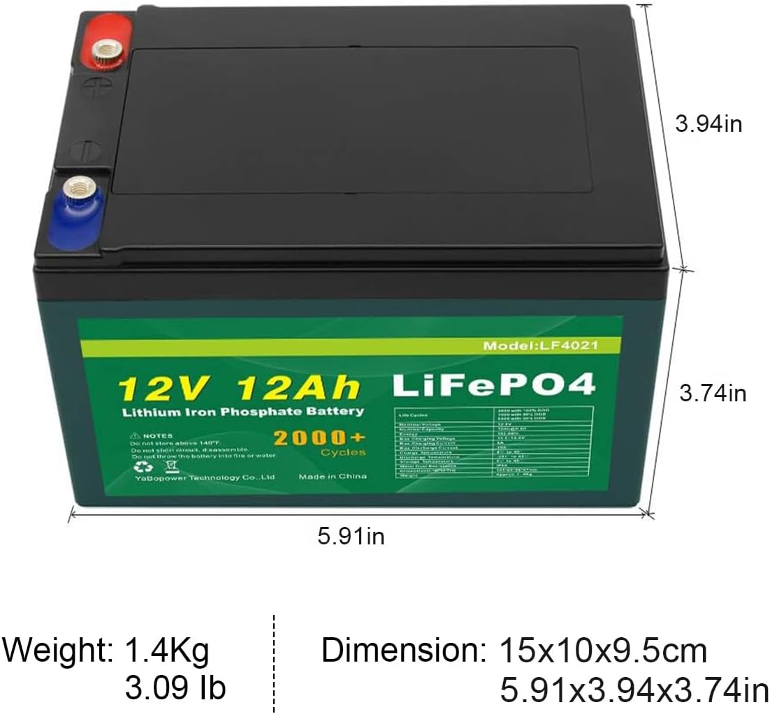 Talentcell 12V 12Ah LiFePO4 Battery Pack LF4021, 12.8V 153.6Wh Deep Cycle Rechargeable Lithium Iron Phosphate Batteries