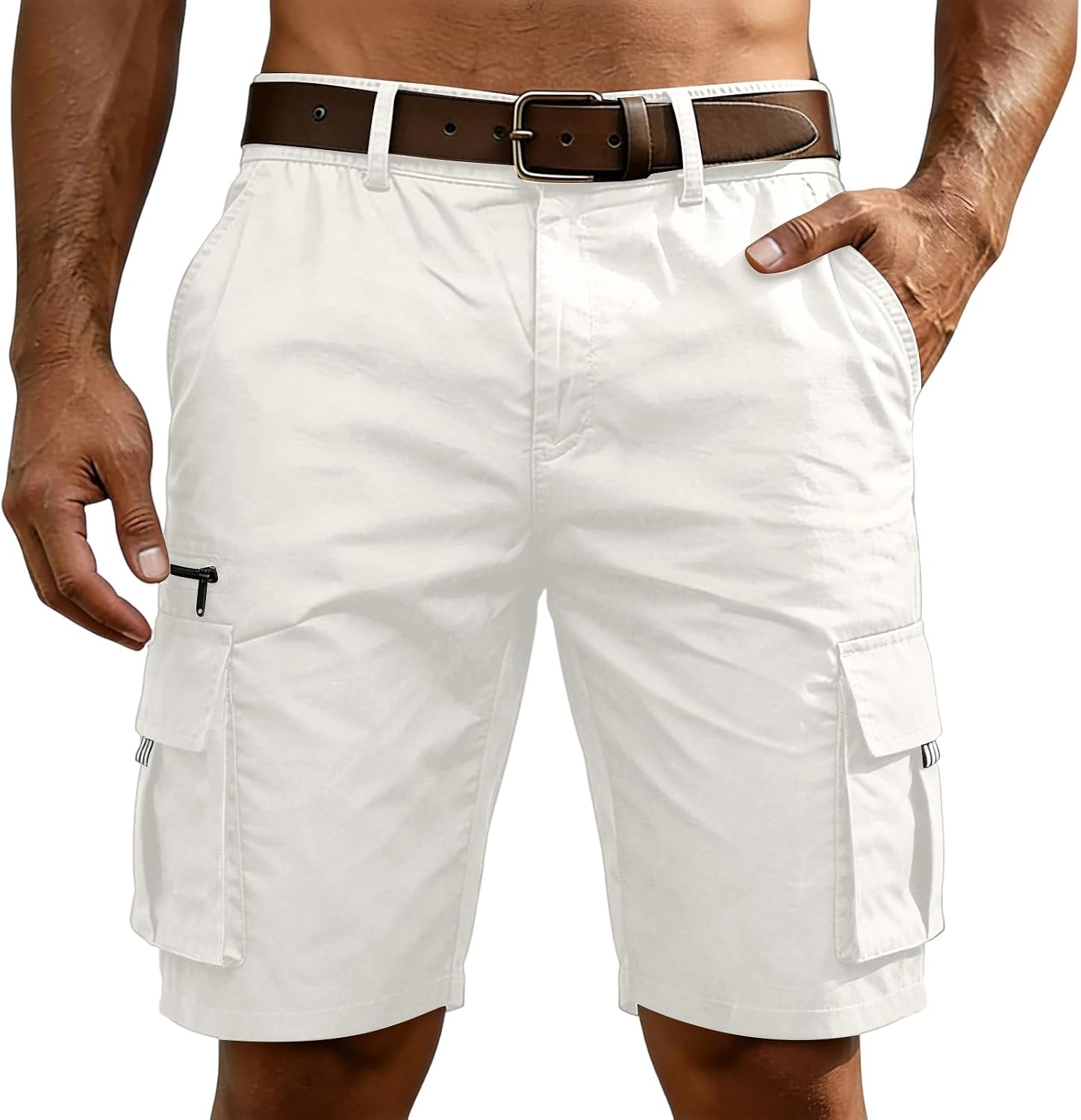 Cargo Shorts for Men Casual Loose Fit Lightweight Bermuda Shorts Knee Length Outdoor Hiking Work Bottoms with Pockets