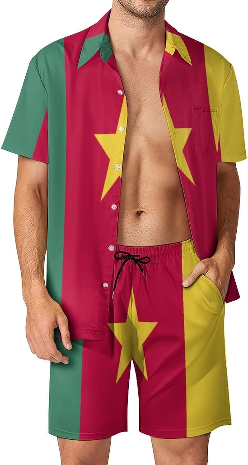 TAIZIYEAH Mens Shirts And Shorts Set 2 Pieces Abkhazia Flag Casual Short Sleeve Shirt Suits for Men M