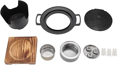 Hibachi Grill Smokeless Wooden Frame Aluminium Alloy Easy Assembly Portable Charcoal Grill for Camping Home Barbecue Black 21 5 x 17 5 x 13 5cm