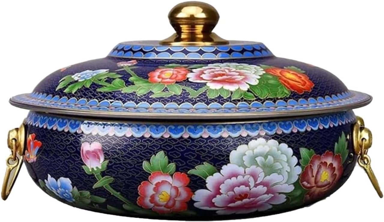Charcoal Hot Pot Pure Copper Pot Induction Cooker Copper Hot Pot Gas Special Pot Household Flat Pot Hot Pot Chinese Hot Pot,Blue-32cm
