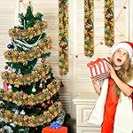 39.3ft Christmas Snowflake Tinsel Garland Green Red Gold Metallic Tinsel Twist Garland Xmas Glitter Ceiling Hanging Decorations for Christmas New Year Party Holiday Tree Home Indoor Outdoor Decor - Image 5