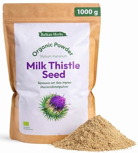 Balkan Herbs Poudre de chardon-Marie BIO 1 kg, la plante médicinale la plus efficace pour le foie, source 100 % pure de silymarine, graines finement moulues (400 microns, silybum marianum), naturelles