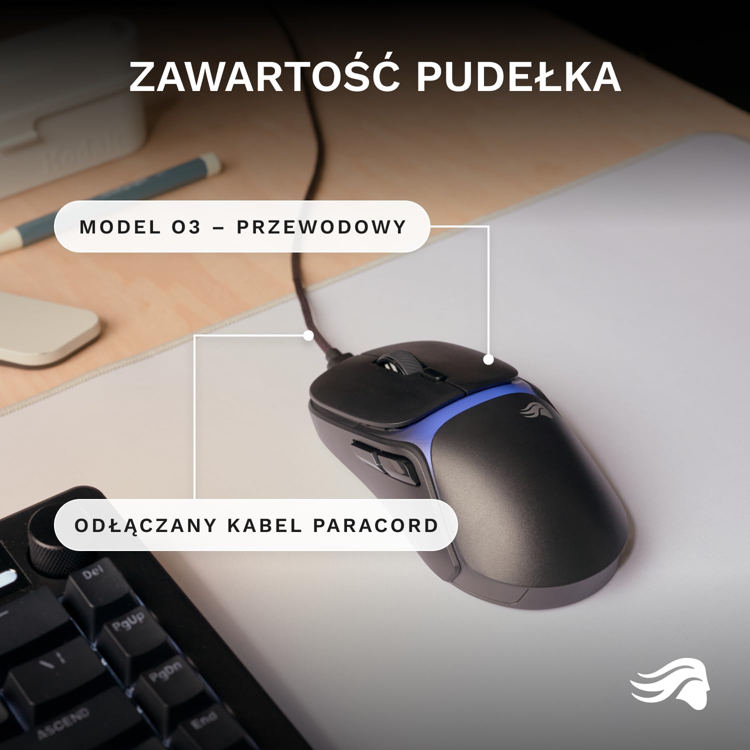 GLORIOUS Gaming – przewodowa mysz gamingowa Model O3 – Ultralekkie 54 g, przełączniki optyczne na 130M kliknięć, Sensor BAMF 3.0 z 30k DPI, śledzenie 750 IPS, akceleracja 50G, wszystkie chwyty, czerń