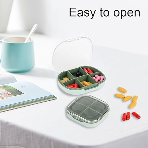 Miniatura 6 de Pastillero pequeño portátil, pastillero de viaje, 6 compartimentos, pastillero diario para medicamentos, medicamentos, vitaminas y aceite de pescado