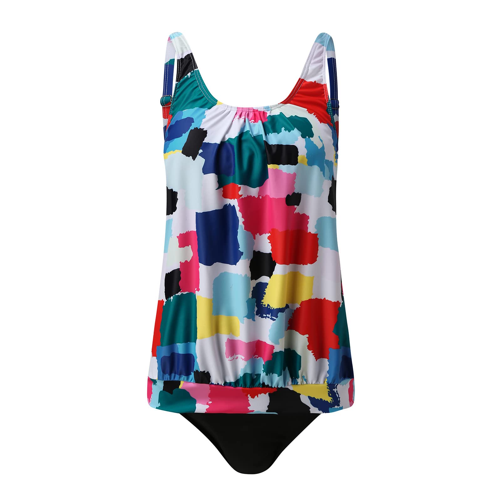 quecy Women's Two Piece Tummy Control High Neck Halter Tankini Swimsuit with Shorts | Color -Multicolor | Size -M-picture-15