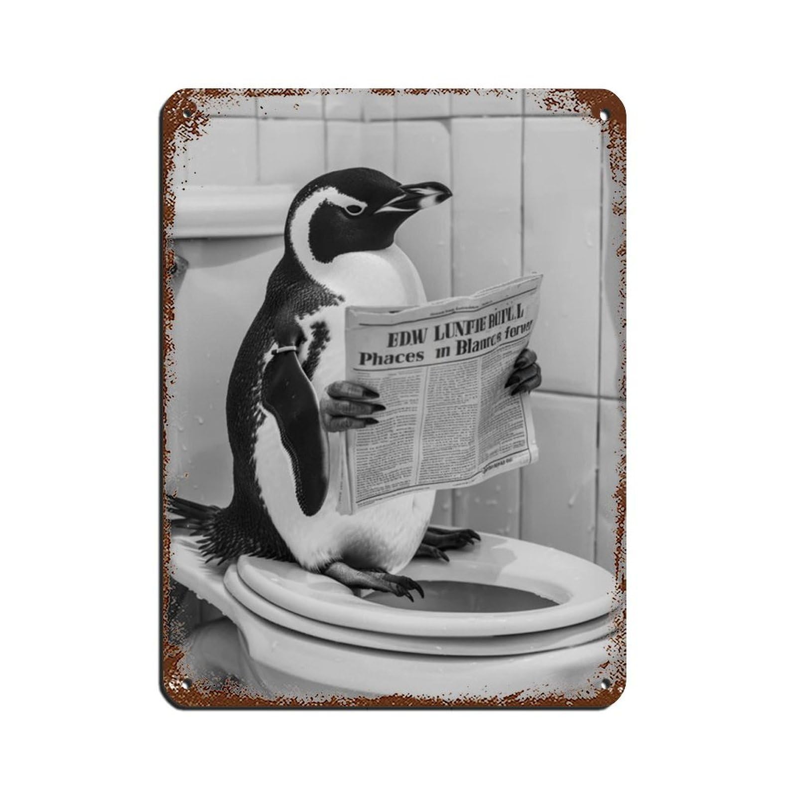 Penguin Sitting on The Toilet Reading A Newspaper (9) Tin Sign Vintage Metal Pub Club Cafe Bar Home Wall Art Decoration Poster Retro 12x16inch(30x40cm)