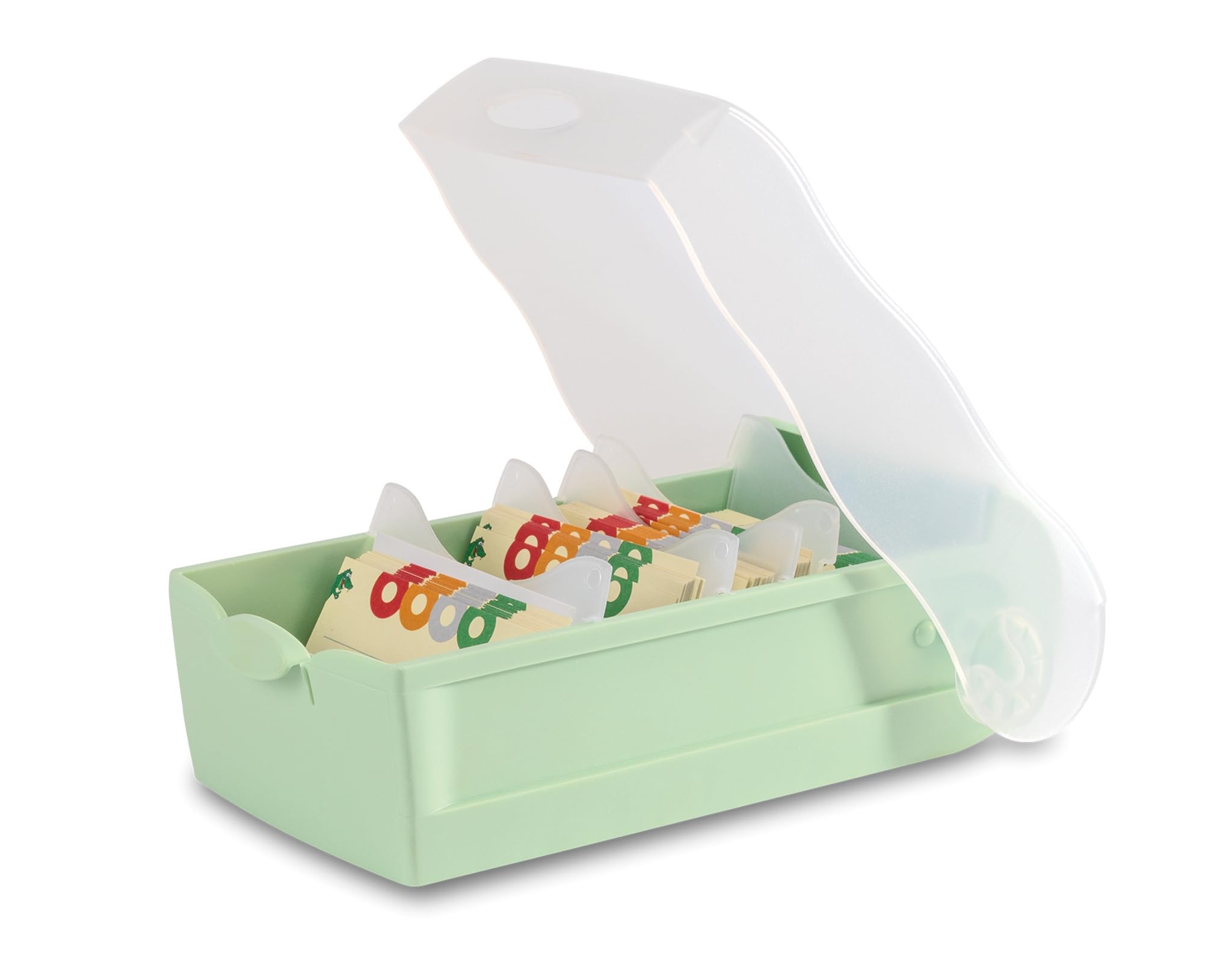 HAN Croco Flashcard Box, 5-Compartment Learning System, DIN A7 Index Box for 900 Cards, Includes 100 Flashcards, Pastel Green