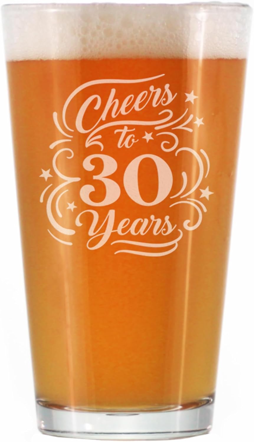 Bevvee Cheers to 30 Years - Pint Glass for Beer - Gifts for Women & Men - 30th Anniversary Party Decor - 16 Oz Glasses