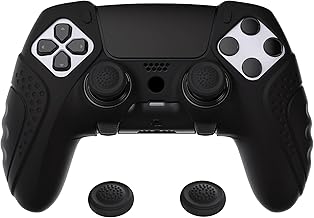 PlayVital Non-Slip Case for PS5 Edge Controller, Protective Case Skin Made of Soft Rubber with 6 Stick Caps for PS5 Edge Wireless Controller (Guardian Edition, Black)