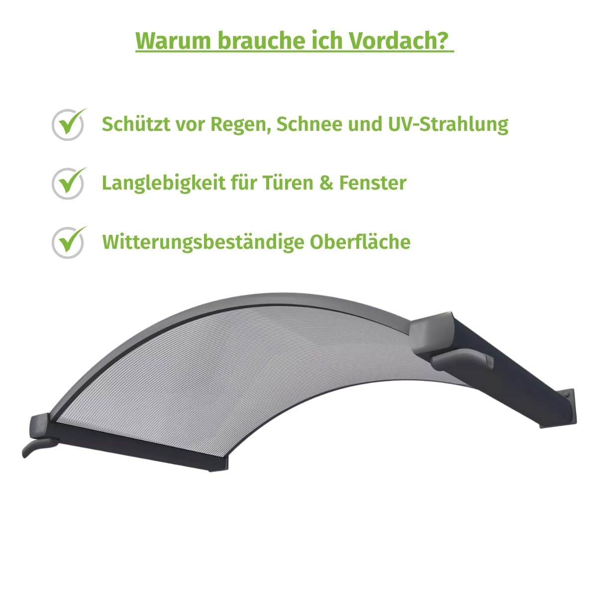 Gutta Vordach für Haustür - Türüberdachung Sonnenschutz für Eingang, Terrasse, Balkon & Fenster - Polycarbonat Aluminium sehr robust und langlebig - UV-Schutz & Regenschutz - 160 x 90 cm