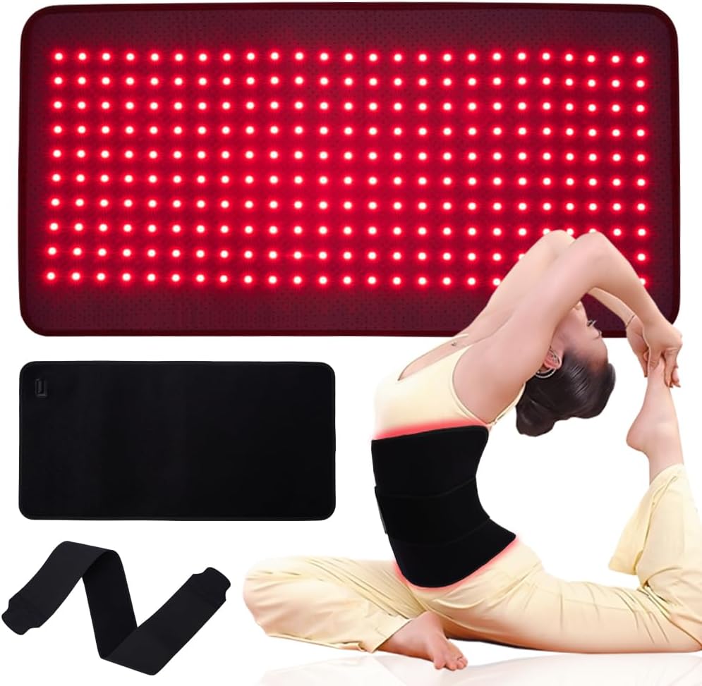 Infrared Red Light Therapy, 24’’ x 12’’Large Red Light Therapy Mat with Timer Remote Control, 660nm&850nm NIR Deep Wavelength Blanket Pad for Back Belly Knee Body Pain Relief (with Elastic Strap)