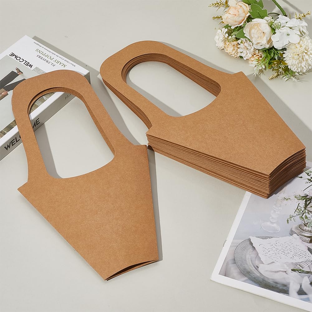 GORGECRAFT 20 bolsa de Regalo de Flores de Papel Kraft Marrón con Asa Cesta de Ramo En Forma de Cono de 42x23cm Envoltura de Flores para Regalo de Boda Cumpleaños San Valentín Floristería Fiesta