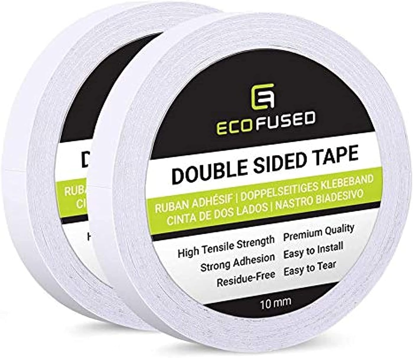 Premium Double Sided Adhesive Tape - Width: 0.4 Inch (10 mm) - Length: 55 Yards (50 m) - For Arts and Crafts, DIY and Office - Quick and Easy to Use on Paper, Glass, Plastic, Wood, Metal and Fabric