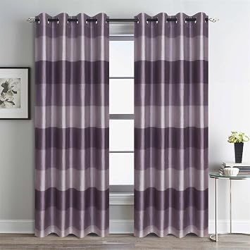 GYROHOME Stripe Printed Faux Silk Curtains with Beige Liner, Thermal Insulated Grommet Top Room Darkening Vintage Window Treatment Drapes for Bedroom, 2 Panels, 52x96inch, Purple