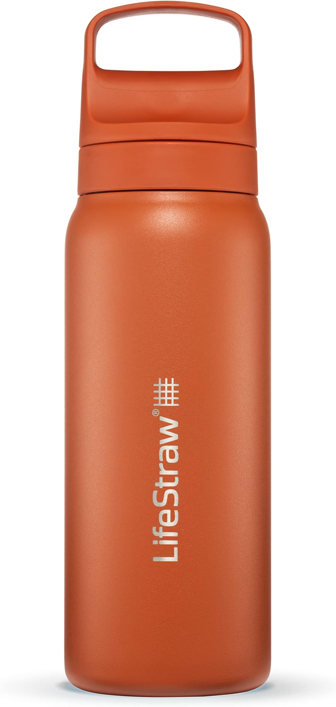 LifeStraw Go Series — Insulated Stainless Steel Water Filter Bottle for Travel and Everyday Use Removes Bacteria, Parasites and Microplastics, Improves Taste, 24oz Kyoto Orange