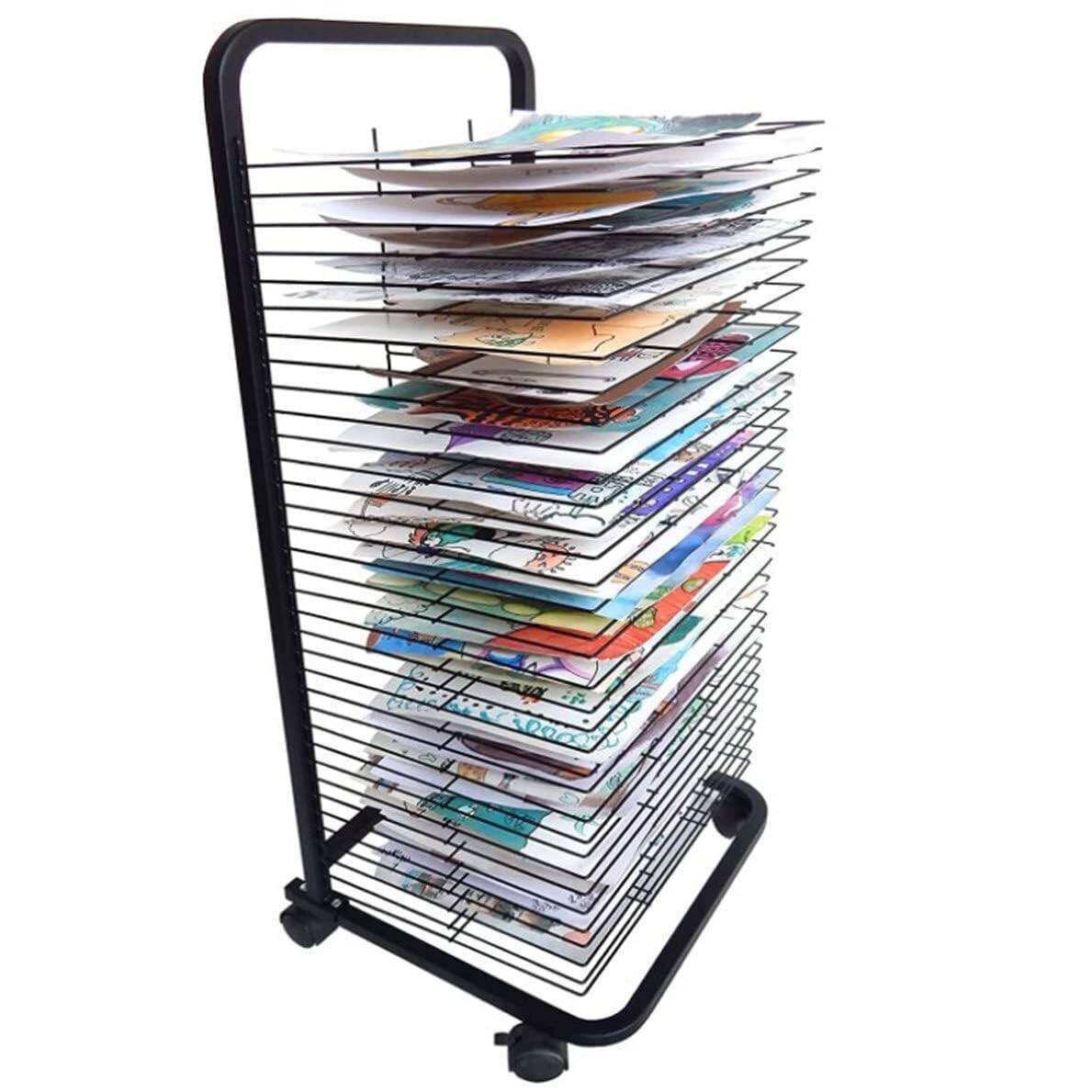 PPXCZZ 35-Shelf Mobile Art Drying Rack with Wheels, Metal Organizer for Paintings & Crafts – Ideal for Classrooms & Studios