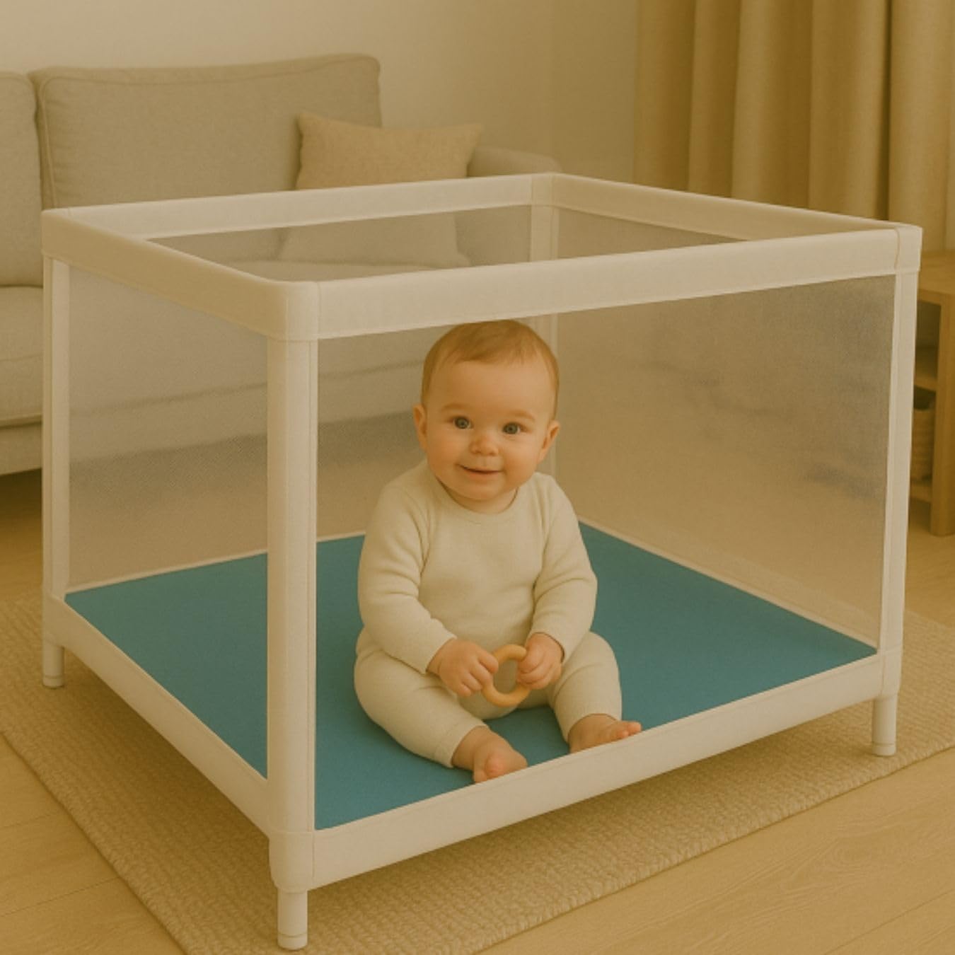 Tapis de Parc Imperméable Réversible Confortable - 90x90x3 cm 95x95x3 cm - Tapis De Jeu Pour Enfant Bébé - Facile à Laver - Épaisseur 3 cm - Disponible en Plusieurs Couleurs (Lagon, 95x95 cm)