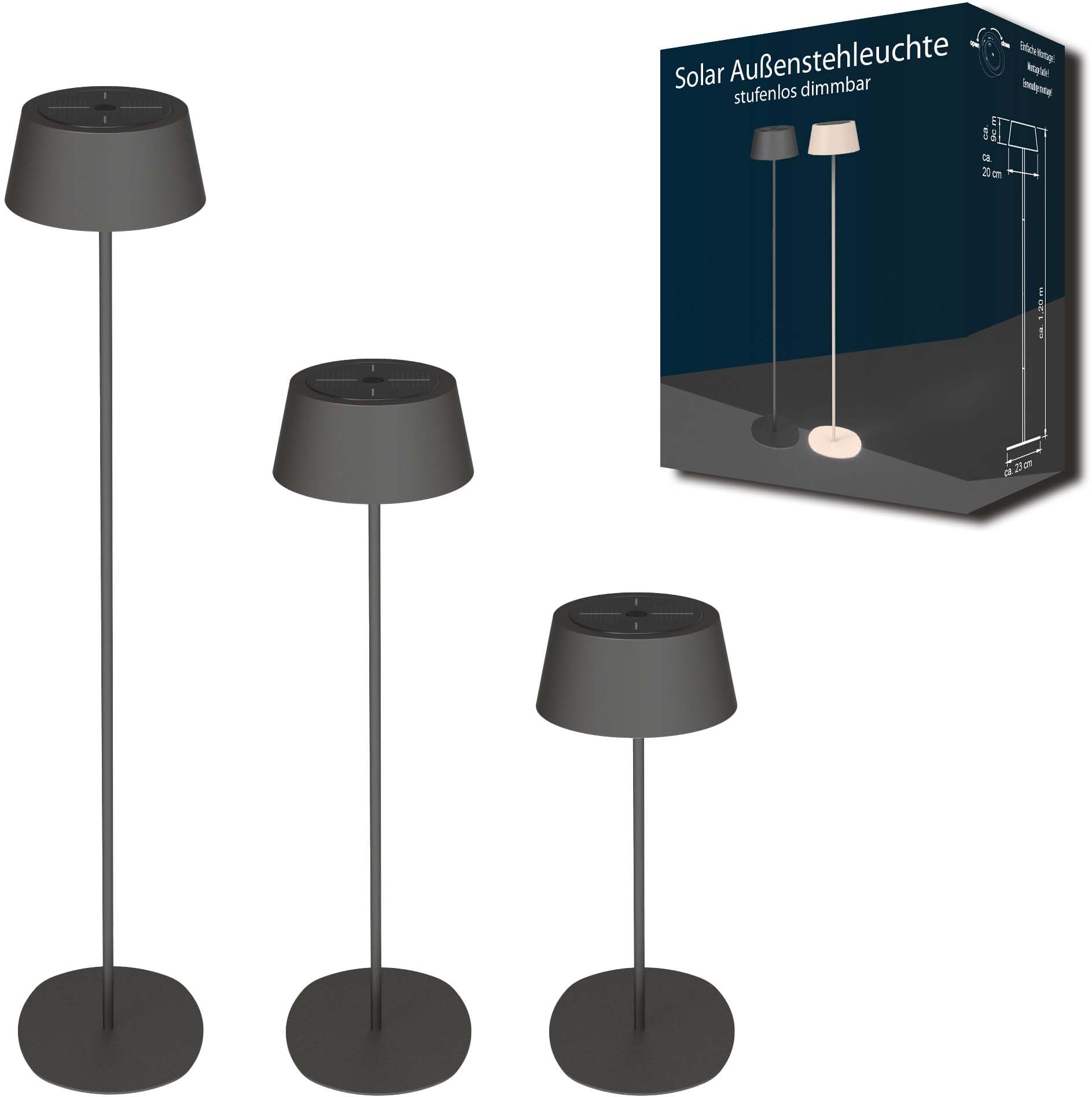 Northpoint LED Solar Stehleuchte dimmbar höhenverstellbar Dämmerungssensor Metall Garten warmweiß 3000K 150lm Schwarz