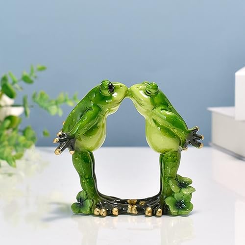 Miniatura 4 de Figura romántica de rana besando pareja de ranas de resina, estatua divertida creativa de ranas verdes, figuras coleccionables para Navidad,