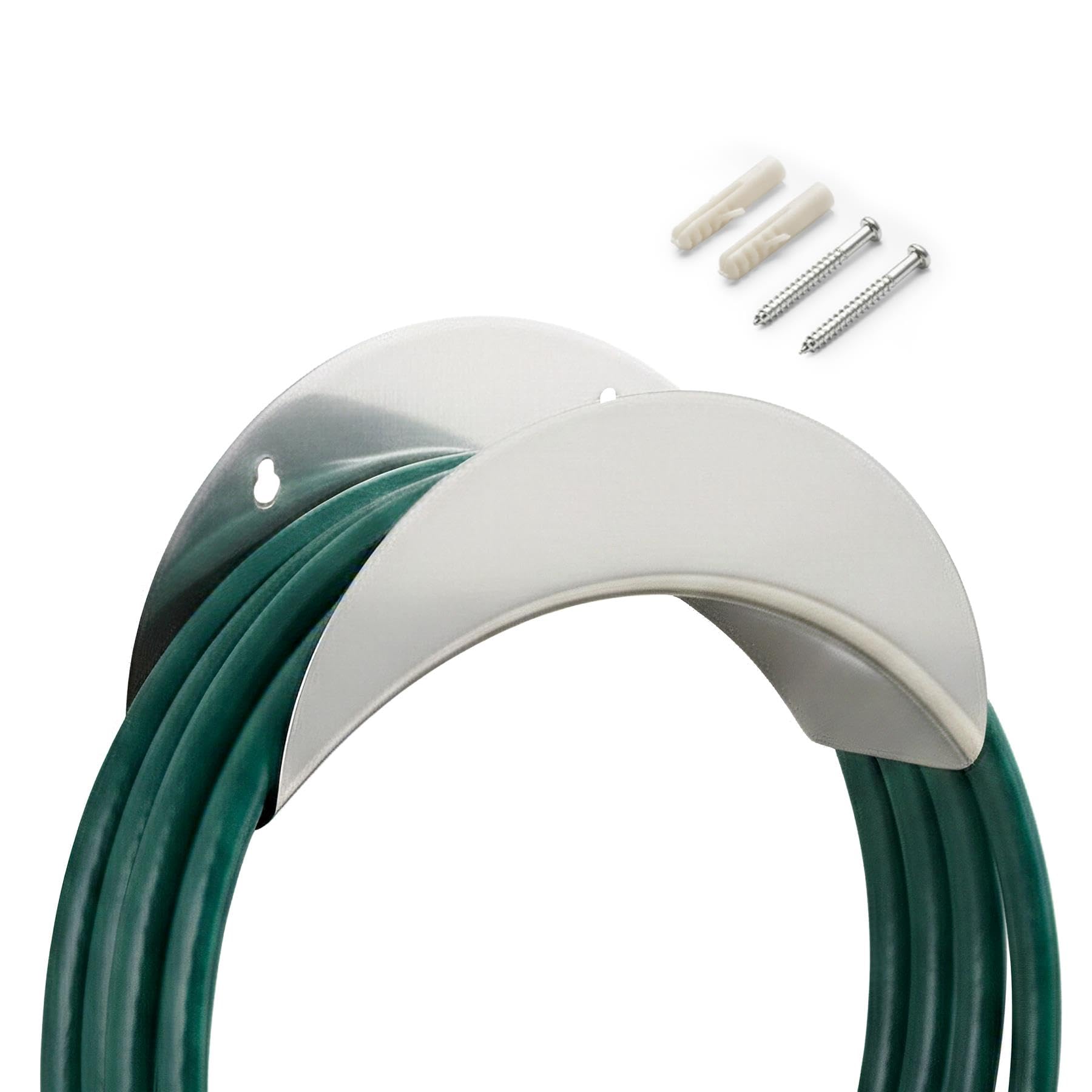 Geezy Silver Wall Mounted Garden Hose Holder - Metal Outdoor Pipe Hanger With Fixings - Weather Resistant Space Saving Storage Tidy Bracket For 30M Hosepipe