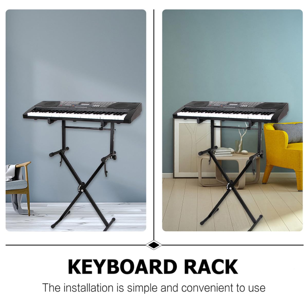 Veemoon 2 Set Supporto per Tastiera in Ferro Nero Design Antiscivolo e Alta Capacità di Carico per Pianoforti Elettronici, per Uso Domestico Doppio Tubo Opzionale
