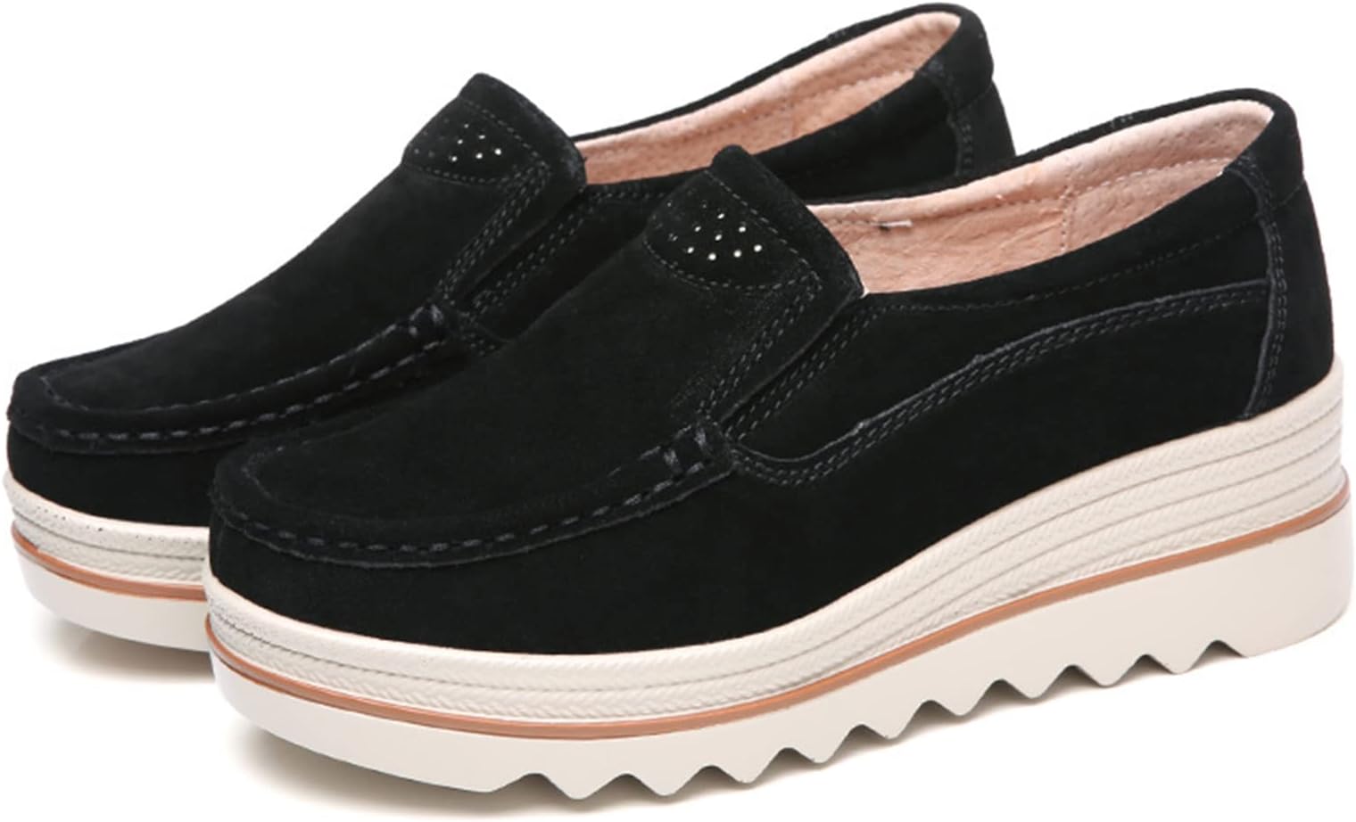 Duberess Women's Suede Leather Slip-on Wedge Moccasin Loafers Casual Walking Shoes Trainers Platform Sneakers