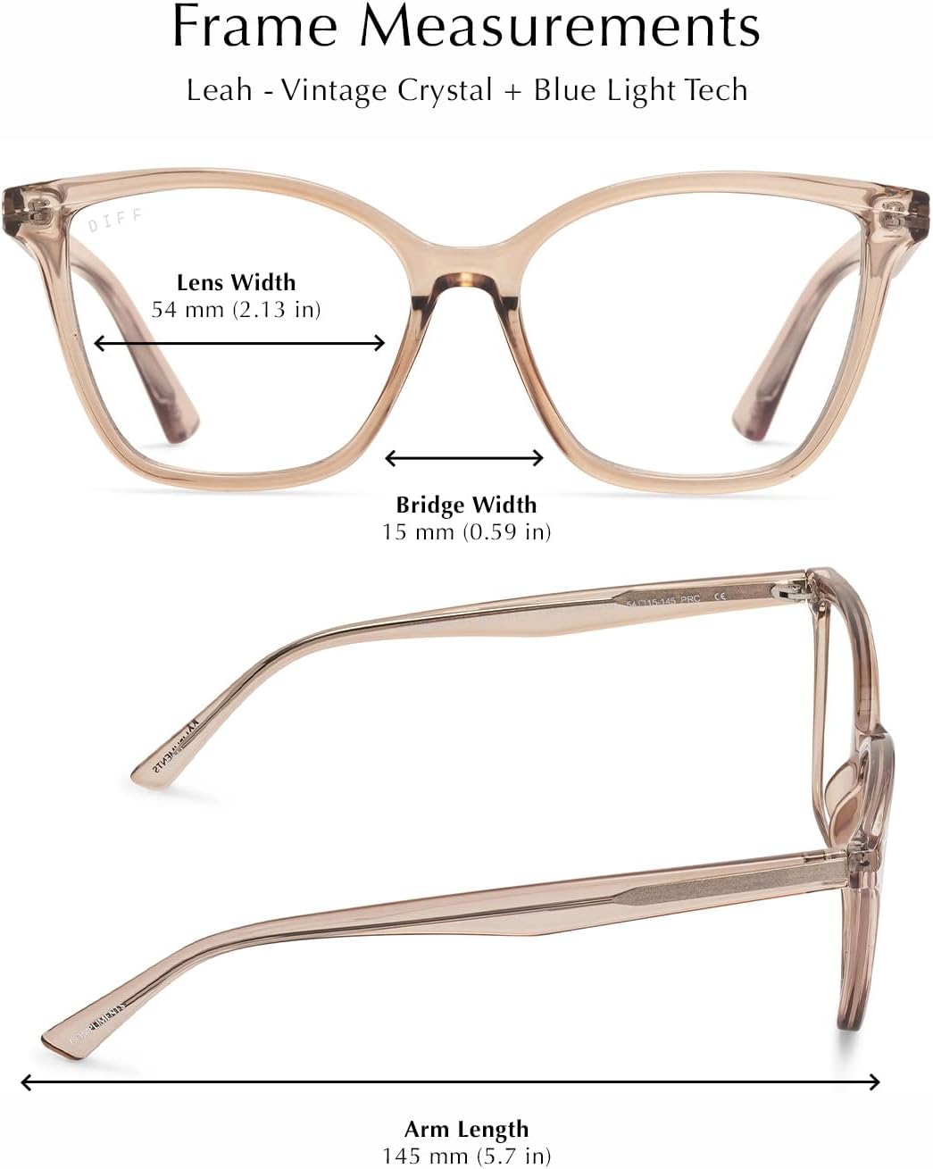 DIFF Leah Reading Glasses | Blue Light Blocking Oversized Readers | Lightweight Rectangle Designer Frames