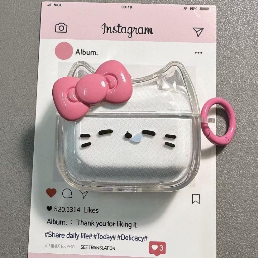 Image of Transparent Clear Earphone Case for AirPods Pro, Cute Lovely Cat Face Soft TPU Silicone Case, Kitty AirPods Pro 2 Cover Protective Skin Shockproof Protector for iPod Earbuds -Sleeping Bowknot Cat