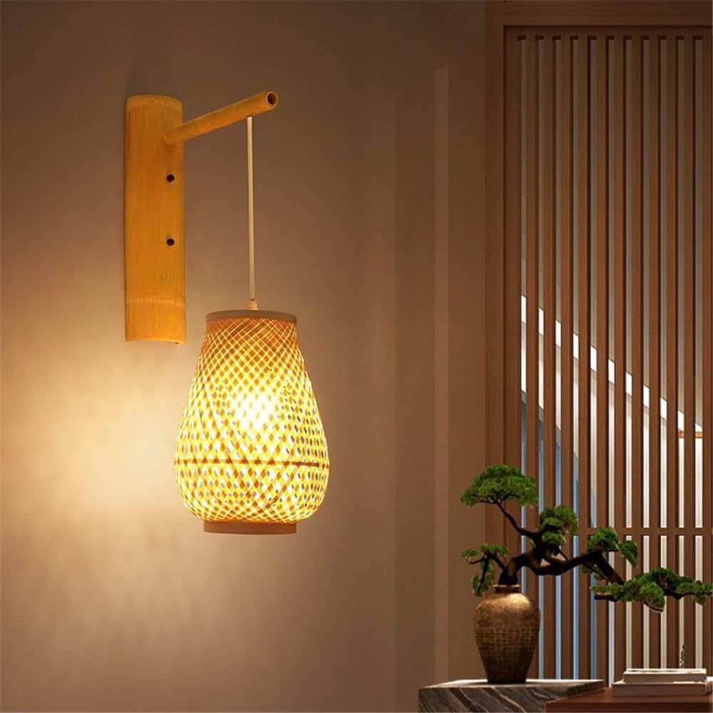 KXEcoLife Modern Weaving Bamboo Art Wall Lamp LED Retro Creative Study Bedroom Living Room Restaurant Cafe Teahouse Corridor Personality Light (Style 10)