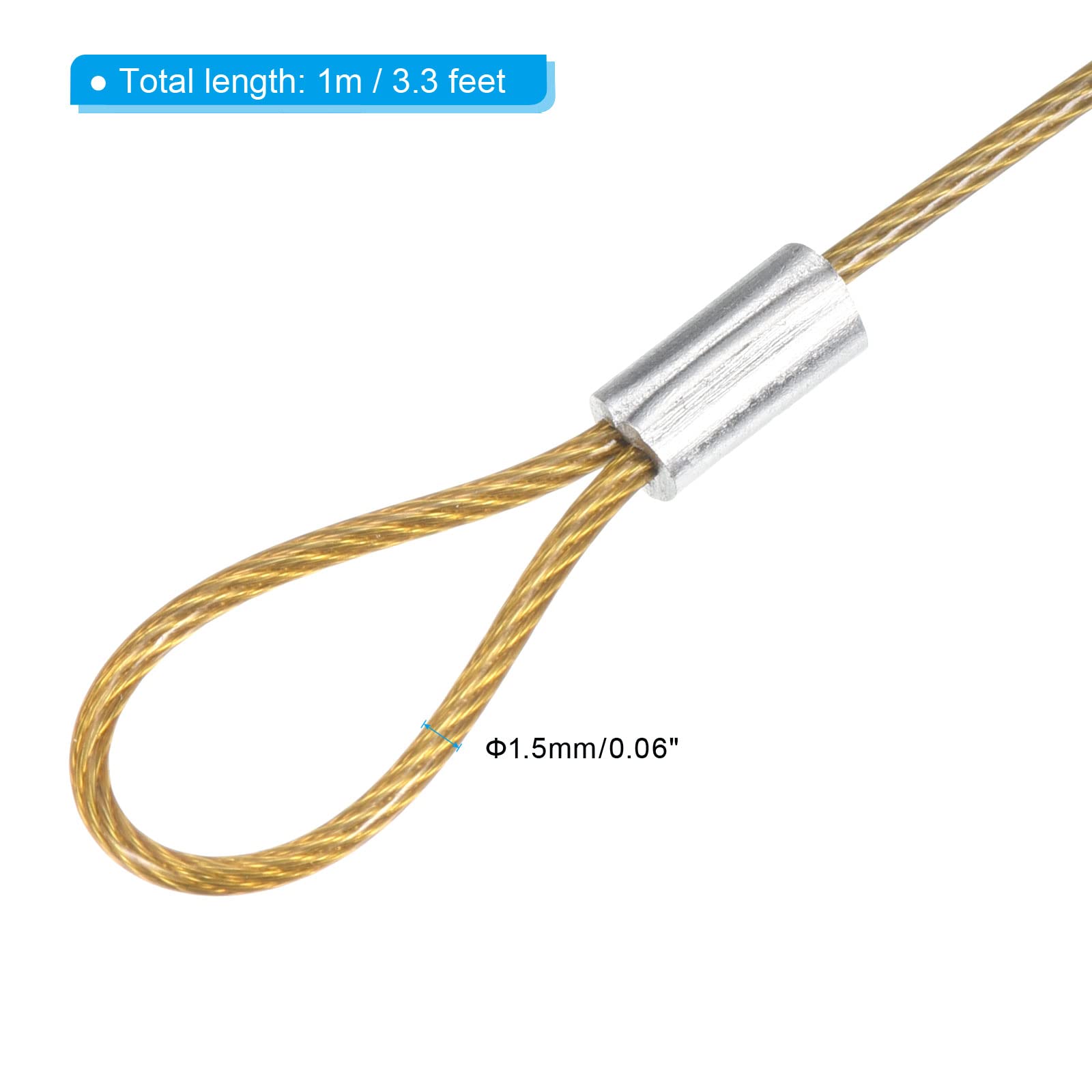 PATIKIL 3.3Ft Safety Cable Lock, 2 Pack Stainless Steel 1.5mm Dia Security Wire Rope with Double Loop for Stage Lighting Luggage Lock Yellow - Image 2