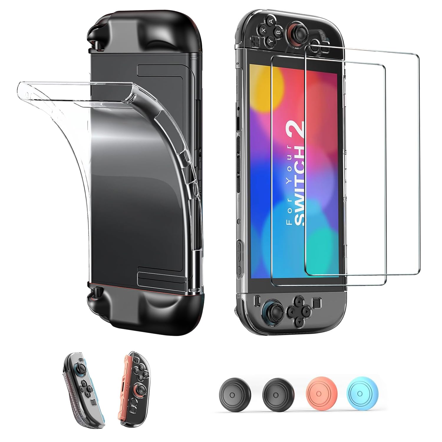 Tyasoleil protectrice Compatible avec Nintendo Switch, Couverture de boîtier Mince TPU Doux pour Console joycon Nintendo Switch avec Bouchons de Bouton de Direction colorés